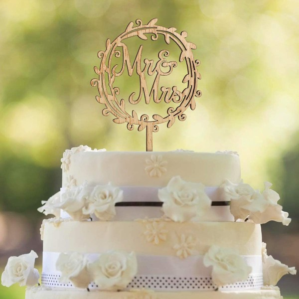 MR MRS Cake Topper Trä Cupcake Toppers för förlovning Födelsedag Bröllopstårta dekoration (Garland)