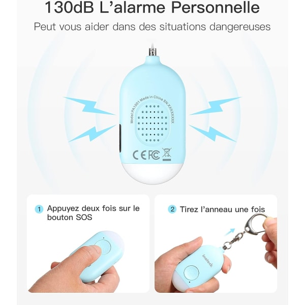 Uppladdningsbar Anti-Assault Pocket Larm Nyckelring Säkerhet Självförsvar Siren med LED-ljus blue