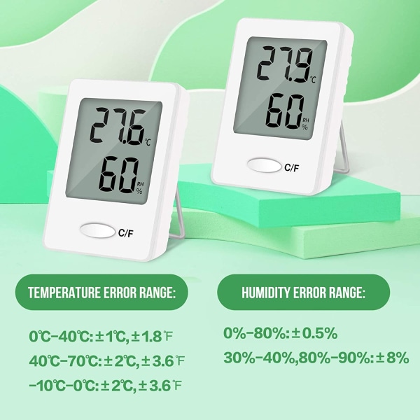 2st LCD digital inomhustermometer Hygrometer Temperatur Luftfuktighet Hög noggrannhet Handhållen (vit)