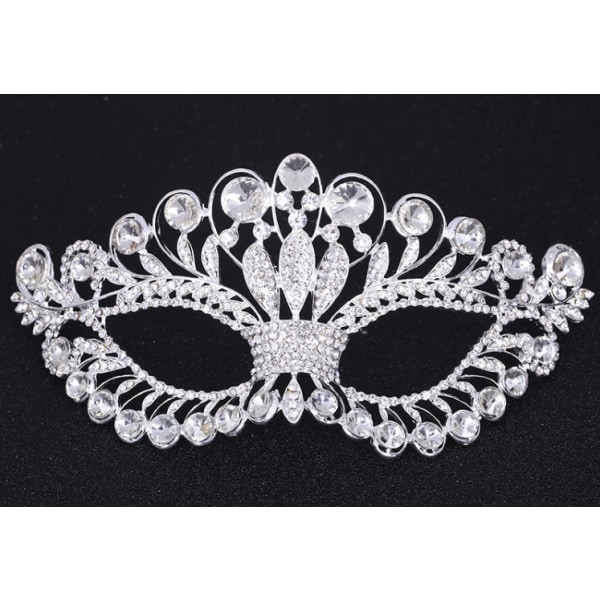 Lyxig Elegant Diamond Rhinestone Mask Maskerad Party Crown Alloy Mask för kvinnor (silver)