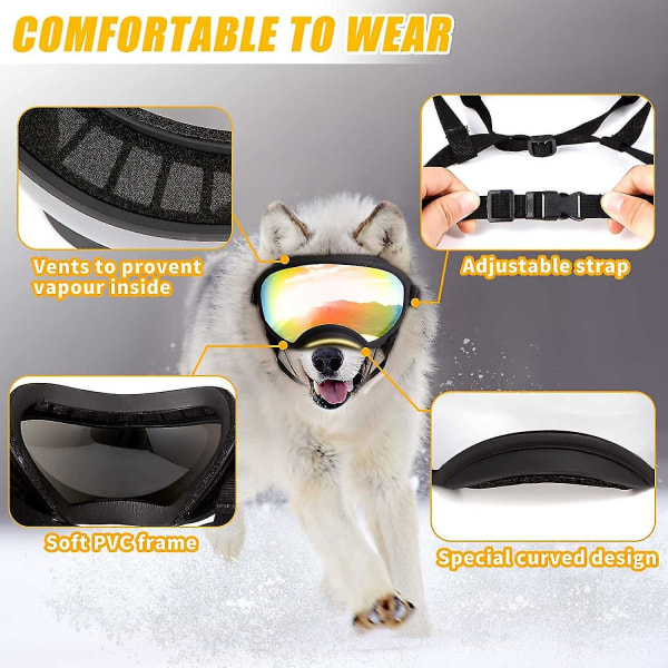 Hund med justerbar rem, UV-skydd vindtät och dammtät hundsolglasögon för stora och medelstora raser