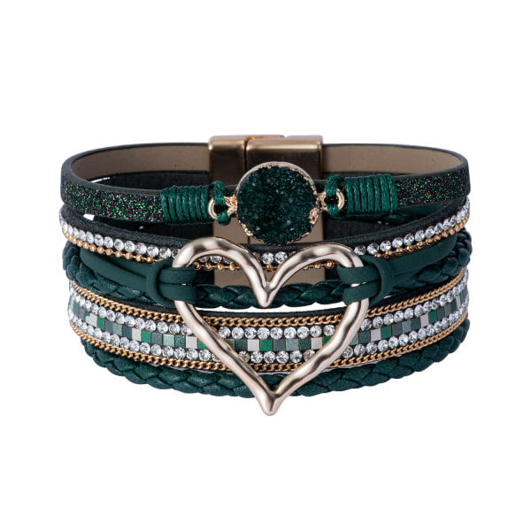 Magnetisk Spänne Boho Wrap Armband Läder Manschett Armband Pärlade Armband För Kvinnor Stackbara Oändlighetsarmband Smycken green