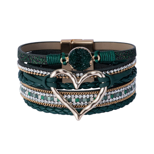 Magnetlås Boho Wrap Armband Lädermanschett Armband Pärlarmband För Kvinnor Stapelbara Infinity Armband Smycken army green