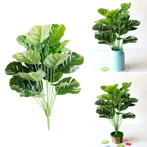1 gäng konstgjorda monstera grön plast falska monstera blomväxter för hemmabruk