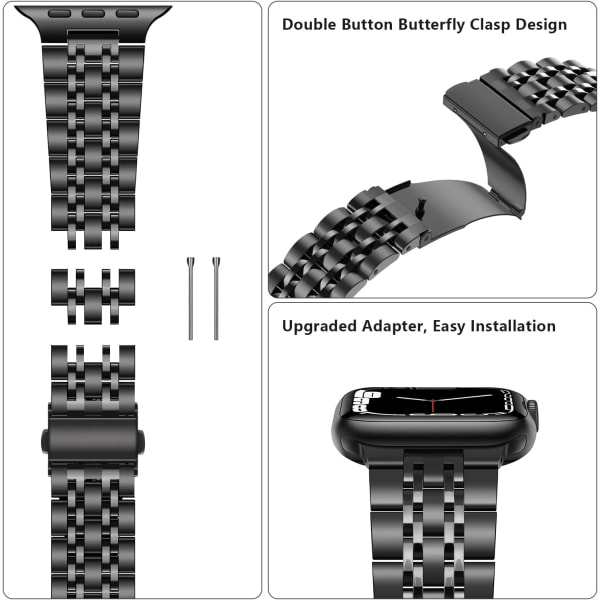 Kompatibel med Apple Watch -armband 45 mm 44 mm 42 mm , watch för damer i rostfritt stål i metall black