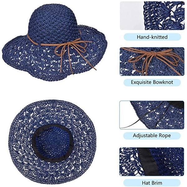 Dam Solhatt Vikbar Dam Sommarsolskydd Halmhatt Bred brättad strandhatt navy blue