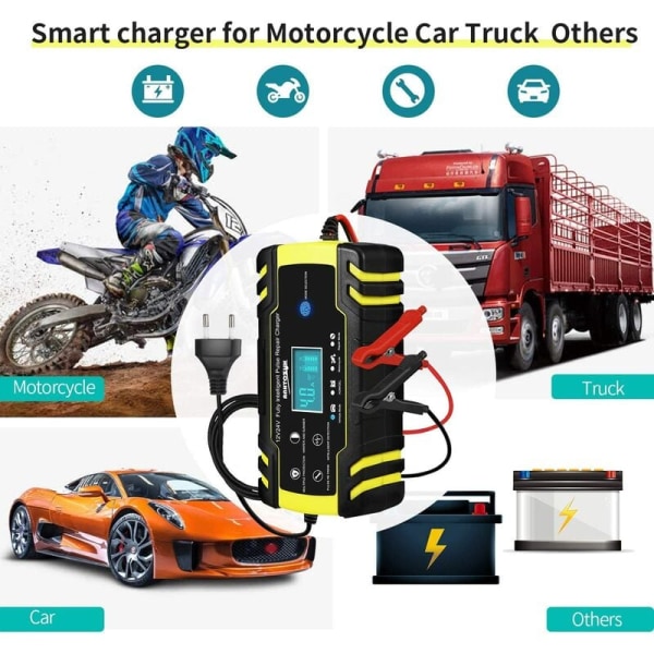 Bilbatteriladdare, 12V 8A, 24V 4A Bilbatteriladdare, Automatisk smart underhållsladdare med LCD-pekskärm för bilar, motorcyklar