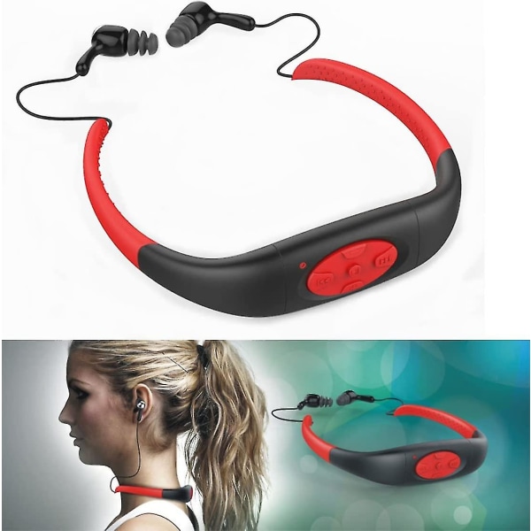 Vattentätt Bluetooth headset benledning sport stereo Bluetooth headset för simning och löpning red