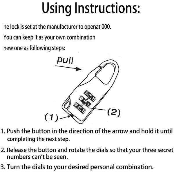 3-pack kombinationslås, 3-siffrigt hänglås Nyckelfritt, återställningsbart bagagelås, svart