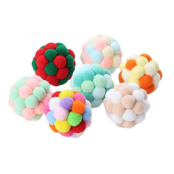7st kattleksaksbollar Färgglada mjuka luddiga bollar Flerfärgad kattpumpboll interaktiva kattungeleksaker