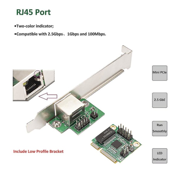 2.5GBase-T Gigabit Nätverkskort med 1 Port 2500 Mbps Mini PCIe