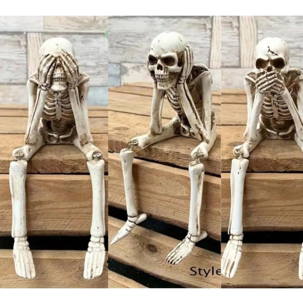 3 ST Skull Staty Set Resin Skull Hylla Staty för hem Bokhylla Bord Vägg Halloween dekoration
