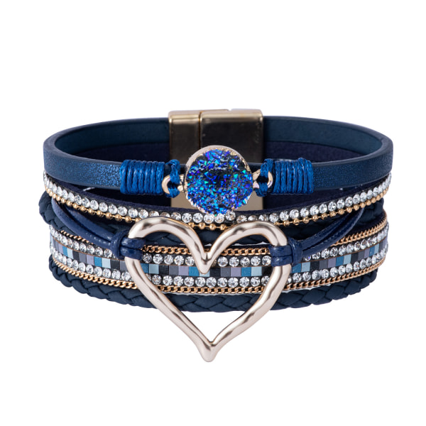 Magnetlås Boho Wrap Armband Lädermanschett Armband Pärlarmband För Kvinnor Stapelbara Infinity Armband Smycken blue