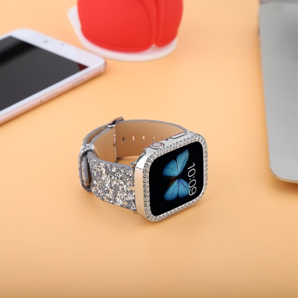 Passar till Apple Watch 1 2 3 4 5 6 7 8 generation, glittrande iWatch-armband med diamantfodral 38mm