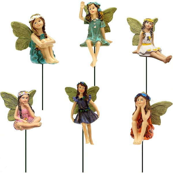 Fairy Trädgårdstillbehör Utomhus inomhus, 6st Miniatyr Fairies Figuri