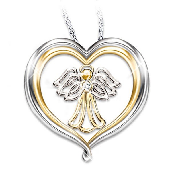 Söt liten ängel hjärta två ton hänge halsband bröllopsfest smycken present för kvinnor