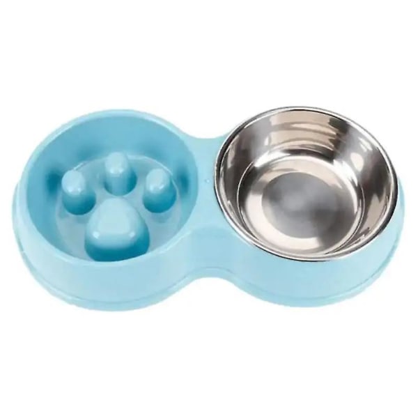 2 i 1 anti-frossningsskål för hund och katt, interaktiv skål med långsam matning, halkfri husdjursskål, blå
