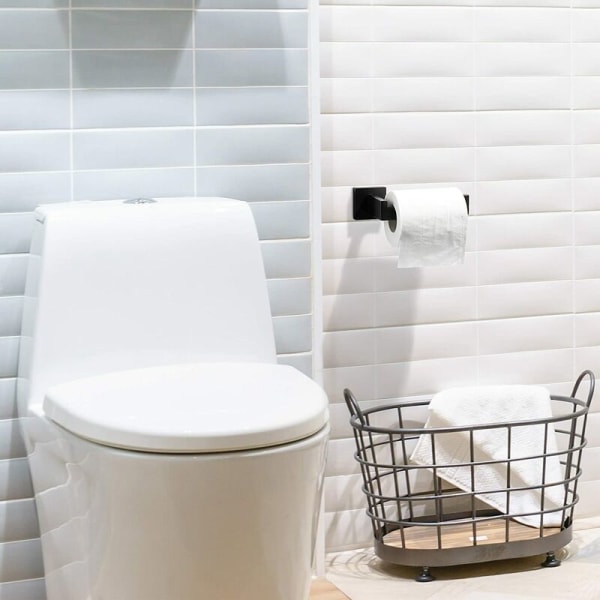 Svart toalettpappershållare, rullhållare i rostfritt stål Toalettpappershållare för badrum och kök (fyrkantig)