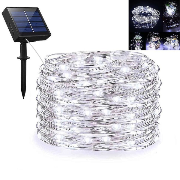 Solar String Lights, utomhus Solar Fairy String Lights med 100 lysdioder 33ft silver koppartråd