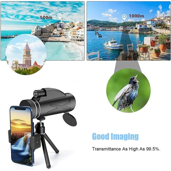 Monocular 80x100 High Power HD Monocular Starscope Monocular med smartphonehållare och vattentätt stativ för fågelskådning, jakt, resor