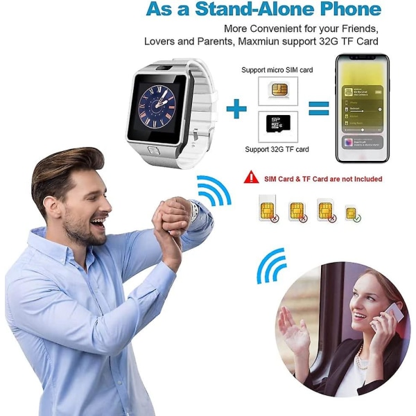 Bluetooth Smart Watch, Touch Screen Handled Fitness Tracker, Kamera Stegräknare Med Sim Sd