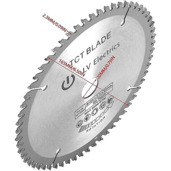 165 mm Tct cirkelsågblad Silver roterande kapskiva för träkapning 60 tänder