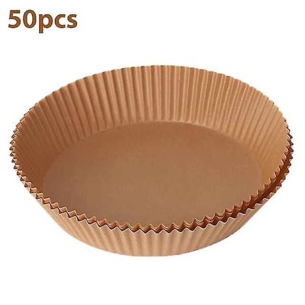 50 st 16cm Air Fryer Engångspappersmatta Trämassaångkokare Runt papper Bakmattor Liners Brun