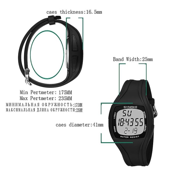 Digital Stegräknare Watch Herr Silikonrem Led Elektronisk Display Lysande Multifunktionsur