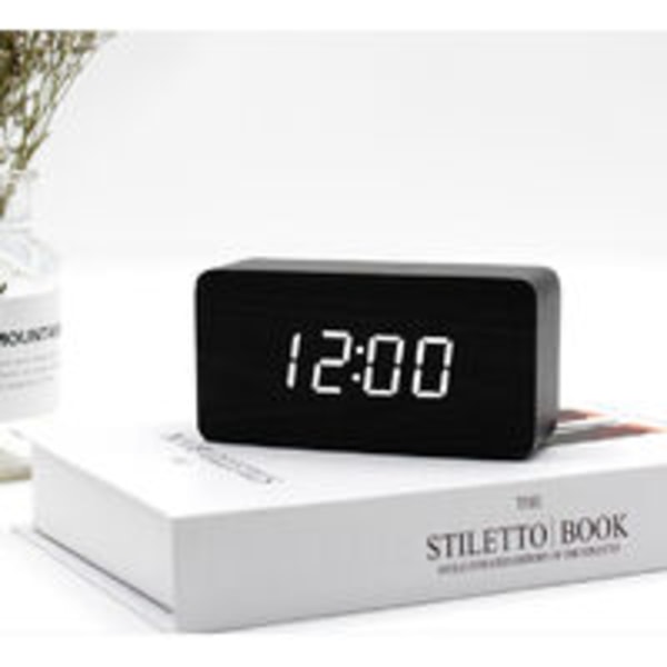 Digital väckarklocka i trä, rektangel med LED-klocka, LED-väckarklocka i trä, heminredning