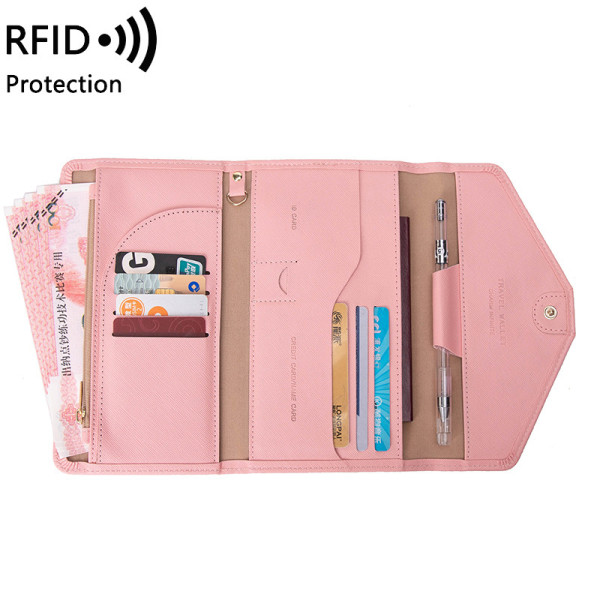 Reseplånbok Läder Passhållare Svart resedokumentplånbok med 8 krediter RFID-blockerande cover Kortfack Smal plånbok pink