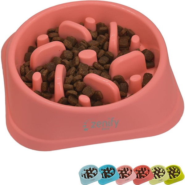 Hundskål Slow Feeder - Stor 500 ml Hälsosam ätande Interaktiv Husdjursmatare med halkfri, halkfri greppbas för att minska överätande (rosa)