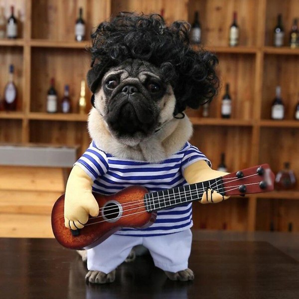 Husdjursgitarrkostym Roliga hunddräkter Gitarristspelare Halloween Jul Cosplayfest Hundkattkläder Klä upp kläder
