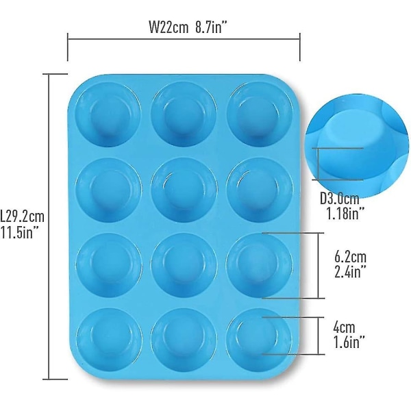 3 st silikonmuffinspanna, 12 koppar, äggmuffinsformar av livsmedelskvalitet för bakning av silikonformar