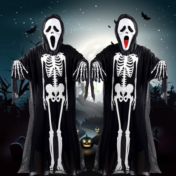 Skeleton Skeleton Ghost Dräkt Maskeraddräkt Halloween Dräkt Kläder Vuxen Skräckmask