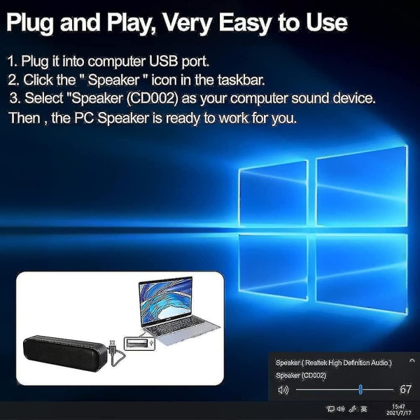 Datorhögtalare, USB driven USB högtalare för stationära datorer, windows pcs, laptop. Bärbar USB bordshögtalare Plug And Play