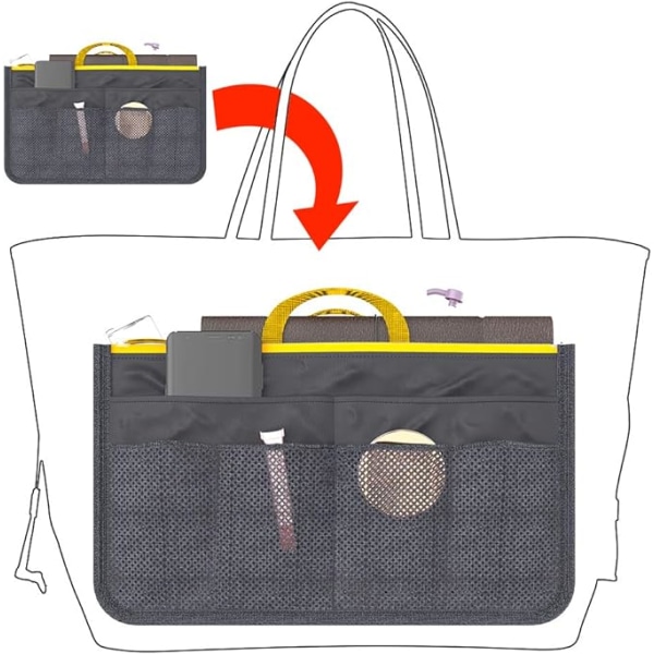 Handbag Insert Organizer Expanderbar dragkedja Shopping Bag Organizer (grå) grey