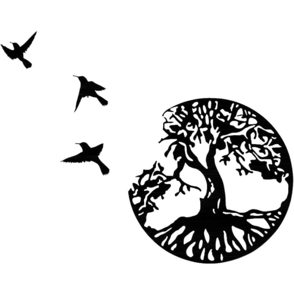 Metallväggkonst Livets träd med fåglar Deco Svart - 28CM/11.02in Livets träd Väggdekor Modern väggdekor Metallträd Familjeskylt Heminredning