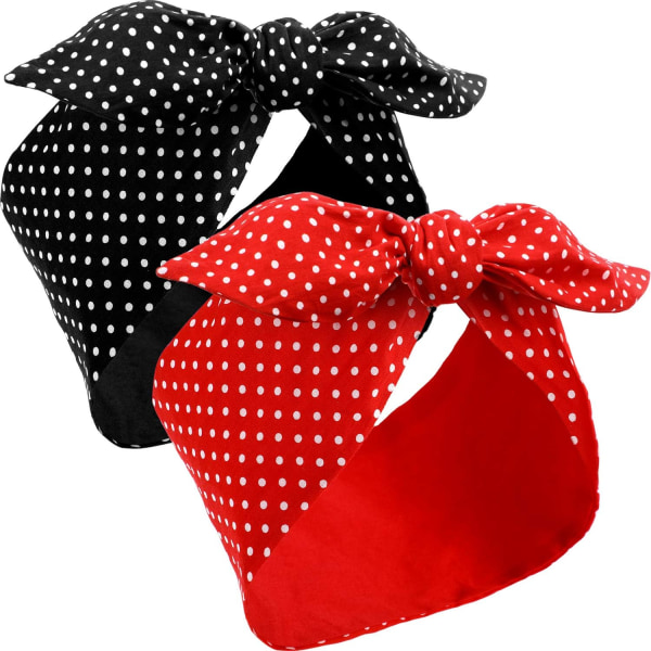 2 dam röd och svart retro turban (prickiga mönster)