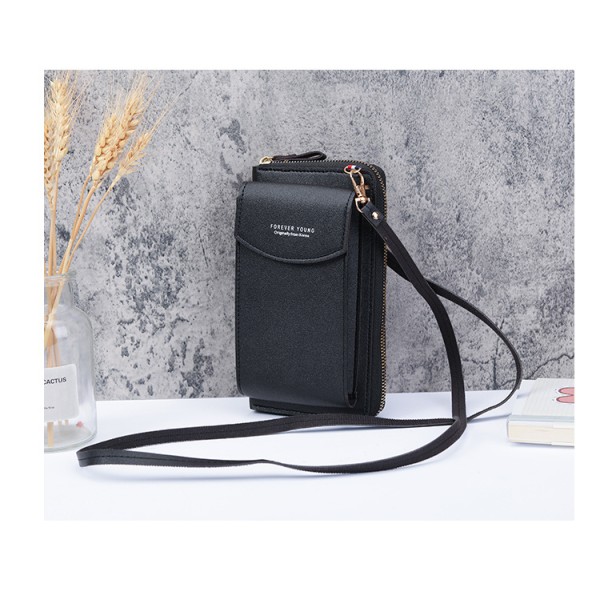Pu-läderblockerande Crossbody-mobiltelefonväska för kvinnor plånbok black