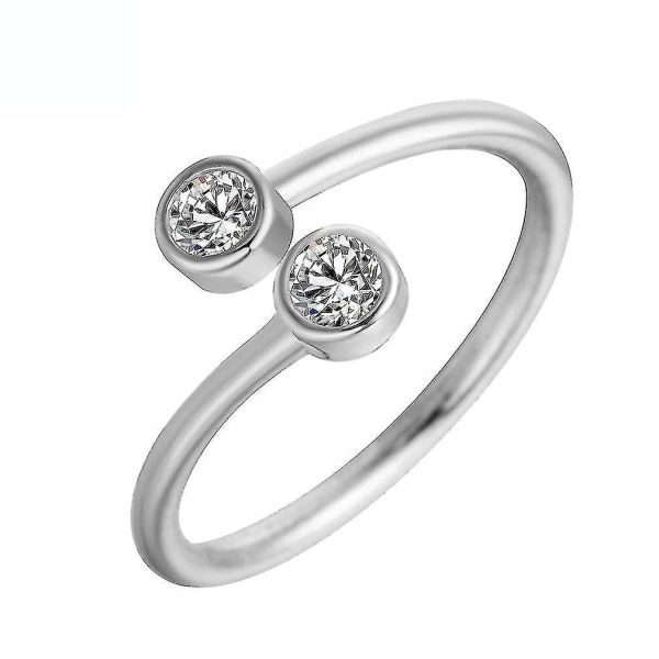 S925 Ring Dubbel Diamant Inlagd Öppen Justerbar Ring För Ceremoni