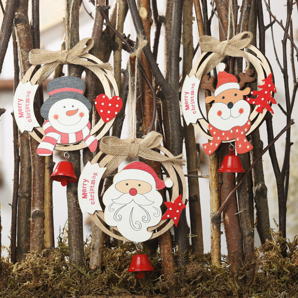 6 trähängen härliga hängande dekorationer Julgransklockor (älg)