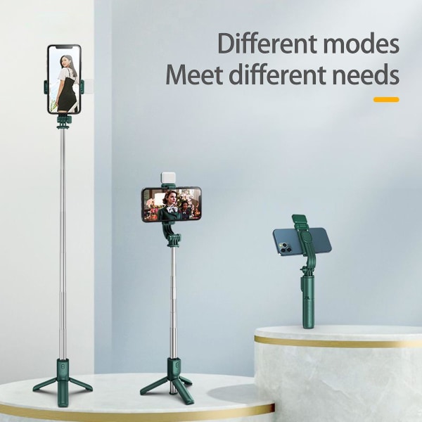 1 set Selfie Stick Vikbar 360 graders rotationshöjd Justerbar med påfyllningsljus Fjärrkontroll Trådlöst telefonstativ blackish green