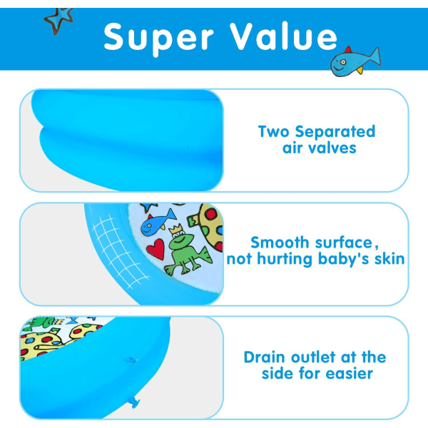 Baby plaskdamm 2-pack fylld pool uppblåsbar barnpool badleksaker för sommarens vattenfest 65x16cm 2 varv