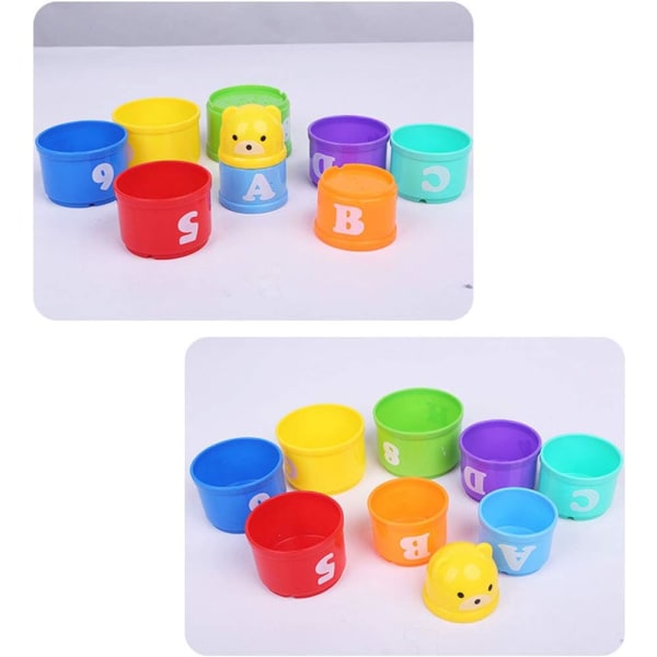 Stapling av koppar, 9 st med bokstäver och siffror. Vikbara koppar Leksaker för baby Barn pedagogisk leksak (slumpmässig färg)