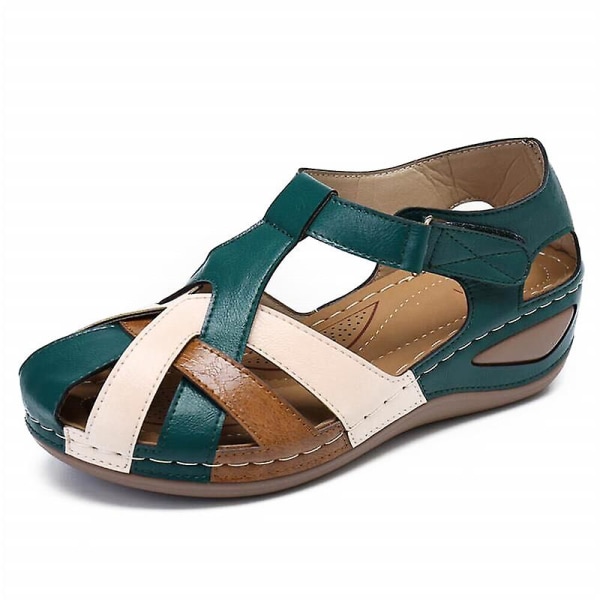 Sandaler Pu Leather Vintage Arch Support Comfort Rund Toe Sandaler Damtå Storlek 43 green 43
