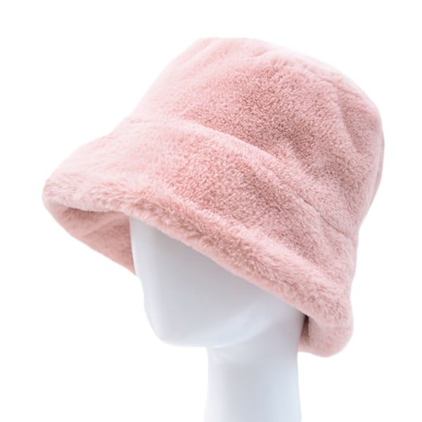Vinter Damer Enfärgad Flat Top Bred Brätte Plysch Bucket Hat pink