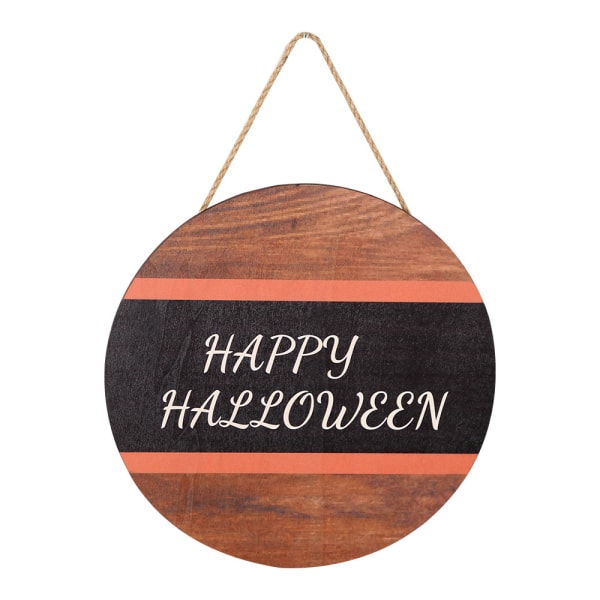 Halloween Välkomstskylt för ytterdörr dekor, rund träkrans vägghängande för semesterfest