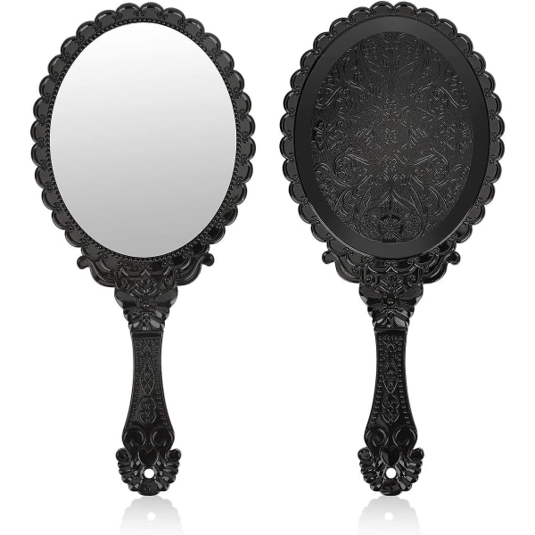 Vintage handhållen spegel, liten handhållen dekorativ spegel black