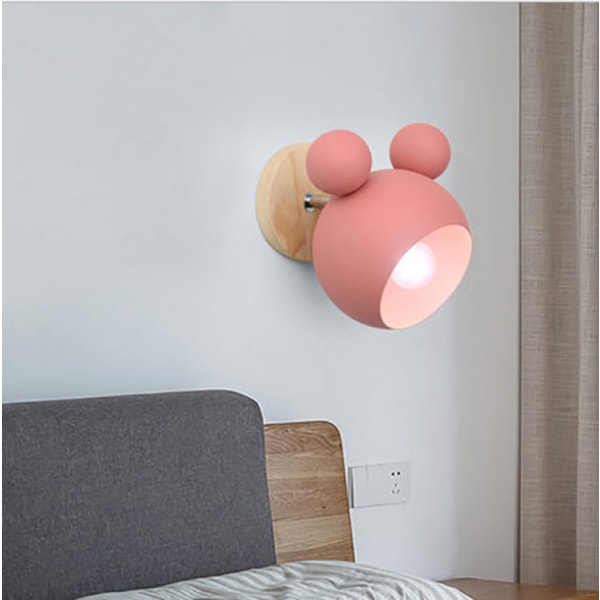 Nordisk stil Söt träbjörn inomhus vägglampa sängbord läslampa för sovrum Vardagsrum Barnrum pink