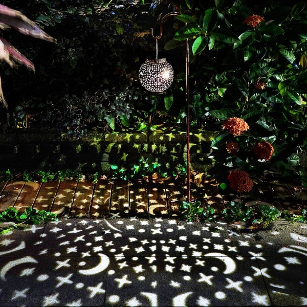 2 Pack Solar Garden Lights Utomhus hängande ljus Dekoration Metal Moon Star Sun Solar Lanterns